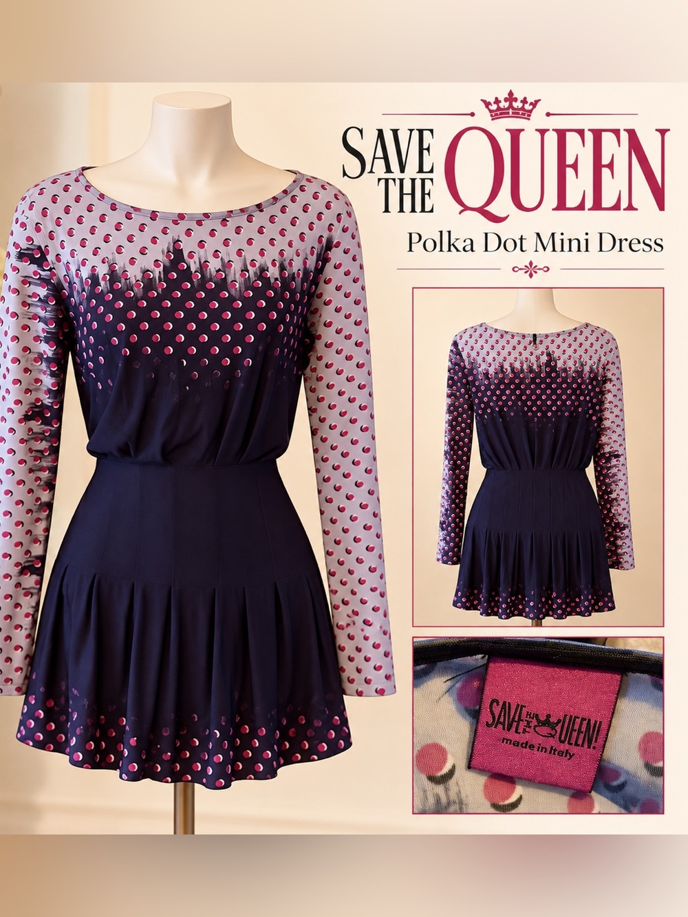 Save the Queen Italy Y2K Abstract Polka Dot Stretch Mini Dress S Avant Garde